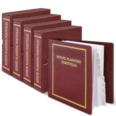 Imagem de Feifeiya 4 fichários para portfólio de planejamento imobiliário com título dourado no estojo I Die Organizer com abas de índice e capa de couro PU, 3 fichários de anéis 29 x 29 x 6 cm (vermelho)