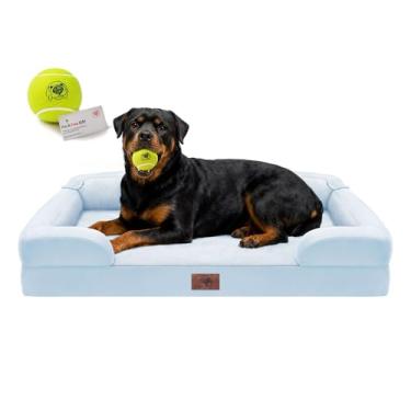 Imagem de Cama ortopédica para cães extragrande, caixa de ovos, impermeável, 2GG, espuma viscoelástica com capa removível lavável e fundo antiderrapante, brinquedo de bola de tênis, 114 x 89 cm