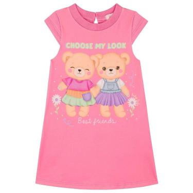 Imagem de Vestido Curto Infantil Alecrim Ursinhas Kukiê Rosa-Feminino