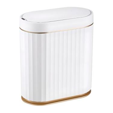 Imagem de Lixeira Automática com Sensor de Movimento Inteligente 7.5L, Design Slim, Sem Toque, para Banheiro, Cozinha, Quarto e Escritório - Branca com Detalhes Dourados