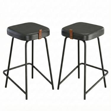 Imagem de Kit 02 Banquetas Médias Para Cozinha Vik Estofada Couríssimo Preto - Desk Design