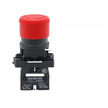 Imagem de ZB2-ES442 Vermelho 1NC 2NC 1NO/1NC Botão rotativo de parada de emergência botão de bloqueio 22 mm Botão de cabeça de cogumelo (ZB2-ES4421NO 1NC)
