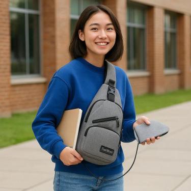 Imagem de Bag Unissex Entrada Usb Leva Celular Carteira Documento Fone Bolsa Moc