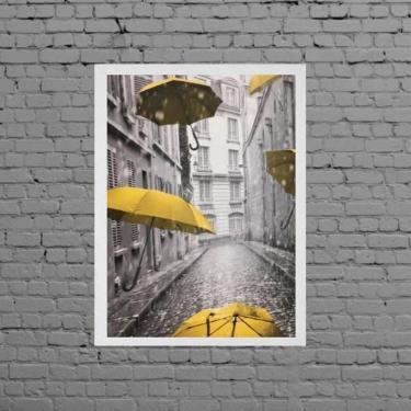 Imagem de Quadro Decorativo Sombrinhas Amarelas 33X24Cm Moldura Branca