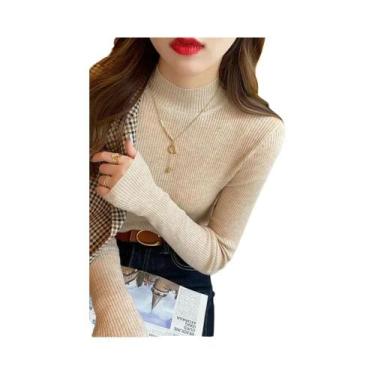 Imagem de Suéter Feminino Slim Fit De Tricô Para Outono Inverno Com Gola Alta Vi