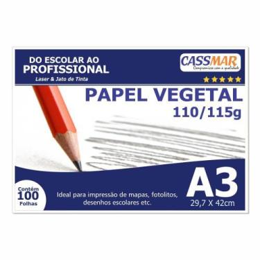 Imagem de Papel Vegetal A3 297x420mm 110/115 g/m² Translúcido 100 Fls - Cassmar