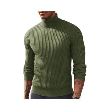 Imagem de Suéter Masculino De Gola Alta, Ajuste Slim, Manga Longa, Tricotado, Ca
