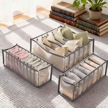 Imagem de Organizadores de gavetas, conjunto de 3 caixas organizadoras de cômoda, organizadores de armário de malha para roupas, meias, roupas íntimas, gravatas