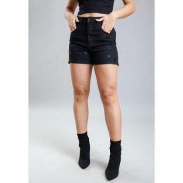 Imagem de Shorts Mom Feminino de Sarja Preto Cintura Alta Dialogo Jeans-Feminino