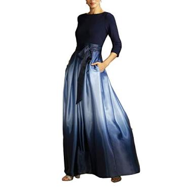 Imagem de S.L. Fashions Vestido feminino longo de cetim para mãe da noiva com bolsos, vestido de festa formal (tamanhos pequenos e regulares), Azul-marinho e Wedgewood, 50