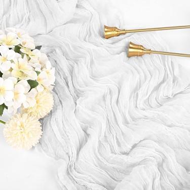 Imagem de Caminho de mesa de outono gaze gaze queimada boho rústico casa de fazenda pano de queijo corredor para festa de casamento decoração de casa decoração de férias marfim