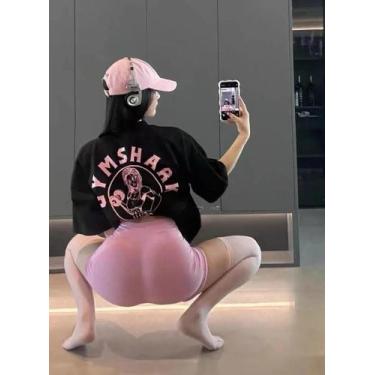 Imagem de Camiseta Feminina Esportiva Solta Estilo Harajuku Latte Fitness Manga 