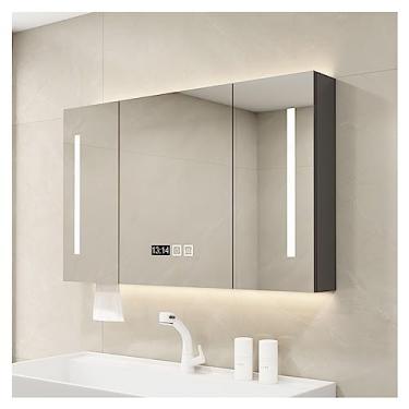 Imagem de Armário de remédios para banheiro com luz LED, armário espelhado montado na parede com armazenamento, ideal para corredores, quartos e salas de estar