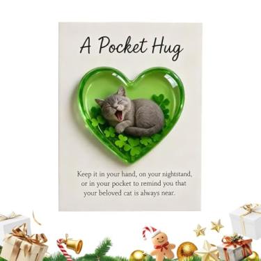 Imagem de Memorial de lembrança de gato, lembrança motivacional em forma de coração, mini gatos com cartão positivo, para simpatia, incentivo, estante, cabeceira, coleção, exibição de Natal