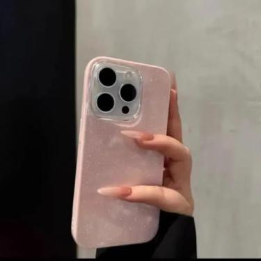 Imagem de Capa protetora de silicone de luxo à prova de choque para iPhone 11, 12, 13, 14, 15, 16e, 16 Pro Max Plus (para iPhone 13 Pro Max/Rosa)