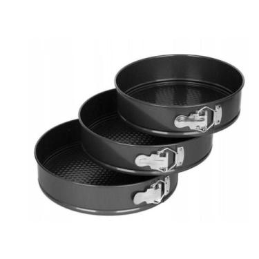 Imagem de Jogo 3 Formas Redondas Antiaderentes  Assadeiras Pretas com Fundo Remo