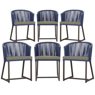 Imagem de 6 Cadeiras De Jantar área Noronha Marrom E8 Trama  Azul