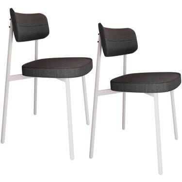 Imagem de Kit 02 Cadeiras Estofada Para Sala De Jantar Astrid Branco C01 Linho Preto - Lyam Decor