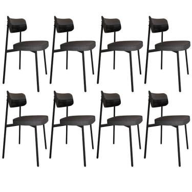 Imagem de Kit 08 Cadeiras Estofada Para Sala De Jantar Astrid Preto C01 Linho Preto Courino Preto - Lyam Decor