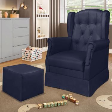 Imagem de Poltrona De Amamentação Com Balanço E Puff Elyra Sintético Azul Marinho P02 - D'rossi