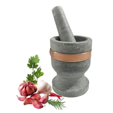 Imagem de Pilão De Pedra Sabão P Natural Acabamento Cobre