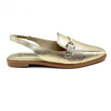 Imagem de Sapatilha Bebecê Slingback Bico Quadrado Dourado 1118042-Feminino