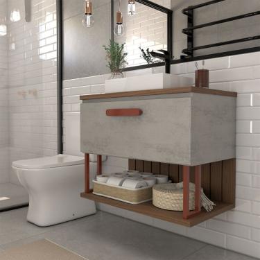 Imagem de Armário de Banheiro Grandeza 60cm 1 Porta 100% Mdf Cimento/Freijó - Panorama Móveis