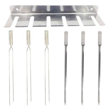 Imagem de kit porta espeto c/ 3 espetos espadas/3 espetos duplos 40cm - INOX LAU
