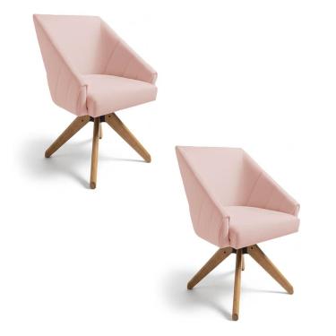 Imagem de Kit 2 Poltronas Giratórias Alana Suede Rosa Bebê Base De Madeira - Pallazio