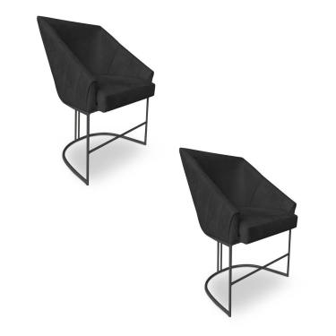 Imagem de Kit 2 Poltronas Luxo Alana Suede Preto Base Ferro Preto - Pallazio