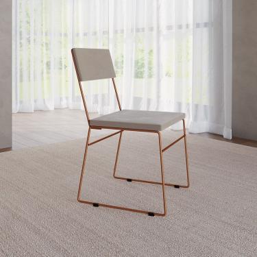 Imagem de Cadeira de Jantar Estofada Málaga Base Cobre Veludo para Sala Cozinha Mesa e Decoração - Cobre/bege