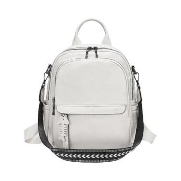 Imagem de Mochila De Couro Genuíno Azul Com Múltiplos Bolsos, Bolsa Conversível 