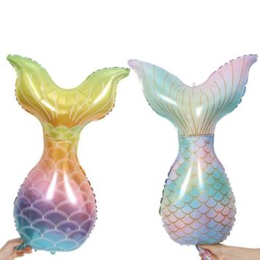 Imagem de Balões Mylar, 2 peças de caudas de sereia para decoração de festas - y