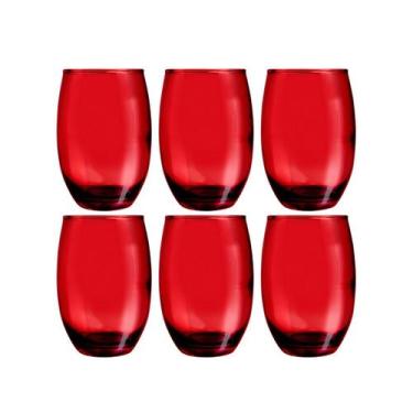 Imagem de Kit 6 Copos California Redondo Vidro Vermelho Mesa 450ml - PRATICASA