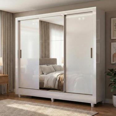 Imagem de Guarda Roupa Solteiro com Espelho 3 Portas de Correr e 2 Gavetas Roma 