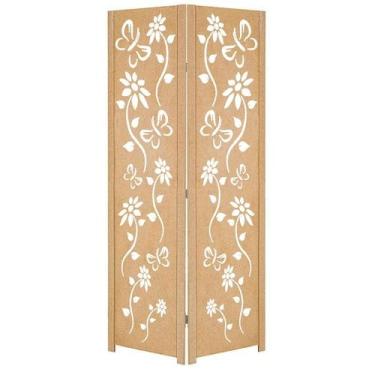 Imagem de 2 Biombo Folha Floral Ripado Divisor Madeira Mdf Painel Divisória Sepa