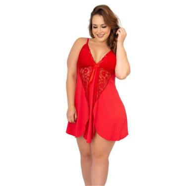 Imagem de Camisola Plus Size Curta Romantic Renda Sem Bojo - Vekyo, Vermelho, G
