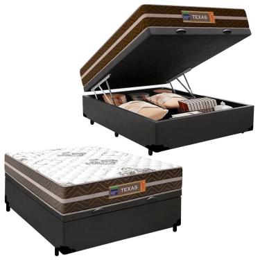 Imagem de Cama Box Baú Casal Sintético + Colchão Molas Ensacadas Texas Colchões 138cm Cinza - Sup...