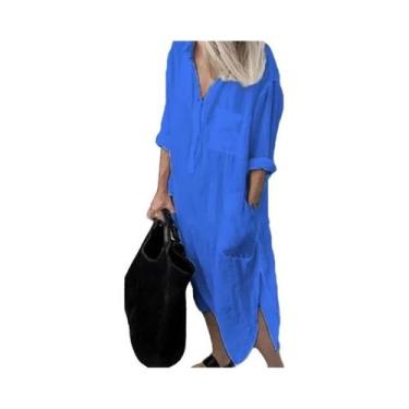 Imagem de Vestido Feminino Casual De Verão Em Algodão E Linho, Elegante, Cor Sól
