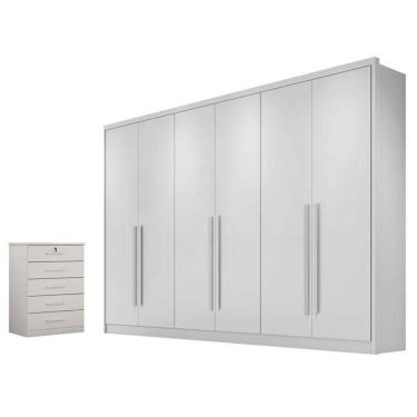 Imagem de Guarda Roupa Casal Livorno Com Nicho E Gaveteiro Suiça Neve - Horizonte