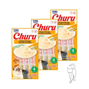 Imagem de Purê Churu Petisco Cremoso Gatos Sabor Galinha 56g Kit 3 Unidades