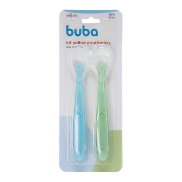 Imagem de Kit 2 Colheres Silicone Buba Alimentação Bebê  Azul/Verde