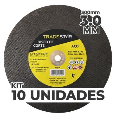 Imagem de Kit Com 10 Disco De Corte Metal 12 300X3,0 Mm Furo 19,05 Mm - Tradesta