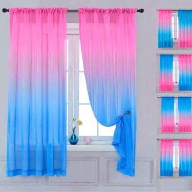 Imagem de Cortina Yancorp Voile de Lino Transparente Rosa Azul Ombre 102x213 cm