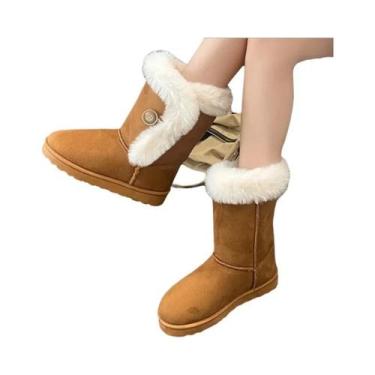 Imagem de Botas De Neve Casuais Femininas De Inverno Com Bico Redondo, Confortáv