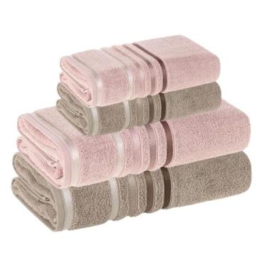 Imagem de Jogo Toalha de Banho Karsten Gigante Fio Penteado 4 Peças, Rosê com Lu