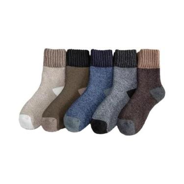 Imagem de Meias Masculinas De Lã Grossa Para Inverno, 5 Pares, Meias Térmicas De