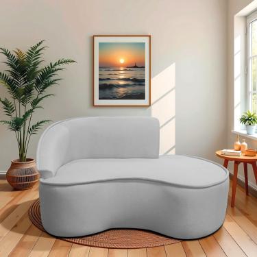Imagem de Divã Recamier Curvo Sala De Estar Recepção Marrocos 150cm Lado Direito Linho Cinza Claro