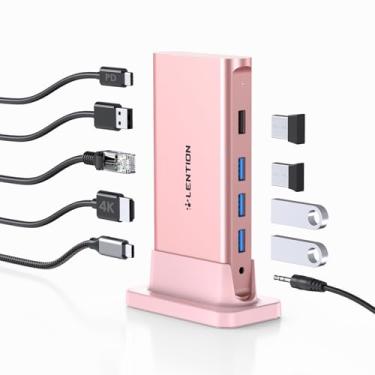 Imagem de LENTION USB C Docking Station com 100 W PD, 4K HDMI, Gigabit Ethernet, USB 3.0/2.0 e Adaptador Aux para 2022-2016 MacBook Pro/Mac Air/Surface/Steam Deck, Stable Driver Certificado (CB-D53, Ouro Rosa)