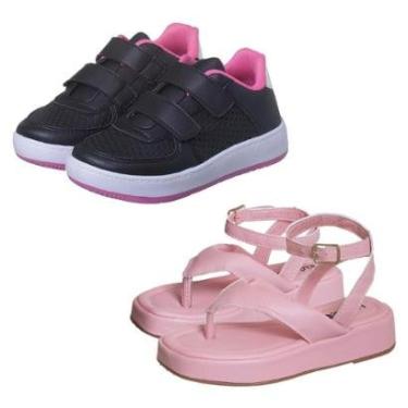 Imagem de Kit 2 Pares Tênis Infantil Menina Casual Preto Pink e Sandália Flat Rosa Kidstep-Feminino